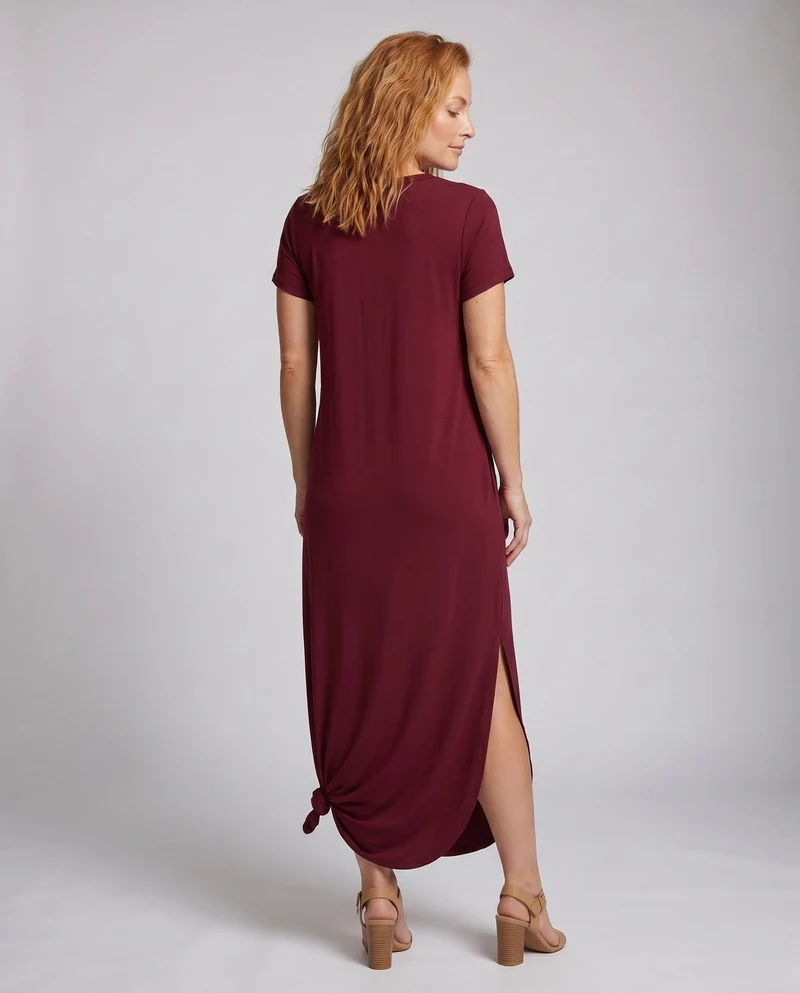 Damen Bequeme Markanter Knoten-Saum MischgewNord Taschene Maxikleid