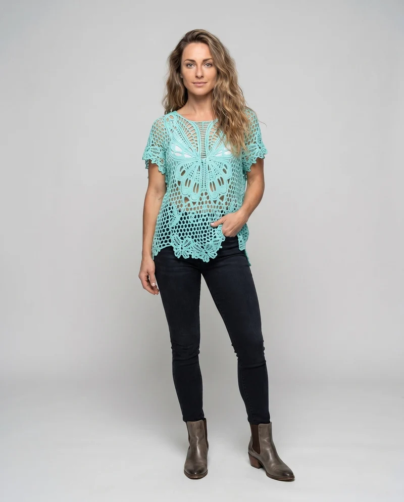 Damen gehäkelte Strandbluse mit kunstvollen Schmetterlings-Design Nord Taschen