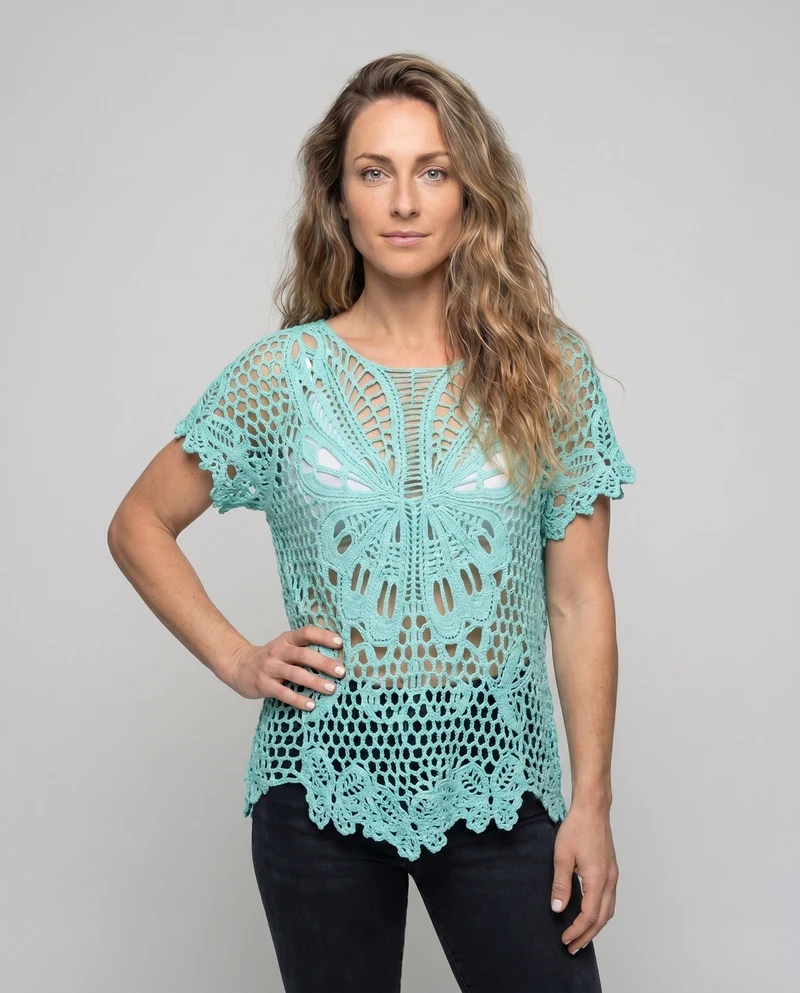 Damen gehäkelte Strandbluse mit kunstvollen Schmetterlings-Design Nord Taschen