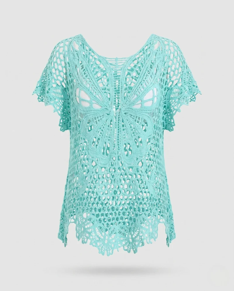 Damen gehäkelte Strandbluse mit kunstvollen Schmetterlings-Design Nord Taschen