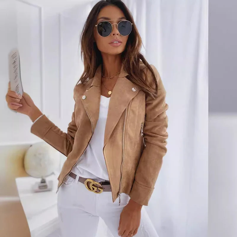 Damen modische Bikerjacke mit seitlichen Reißverschlüssen