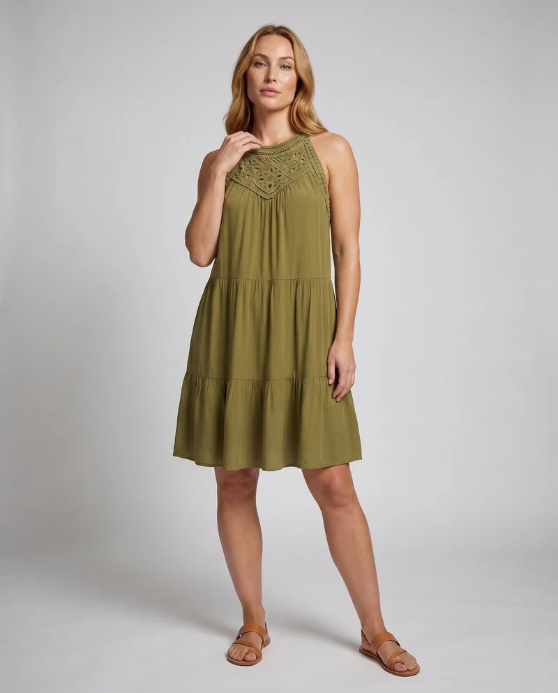 Damen Sommerliches Wickelkleid mit Spitzenakzenten