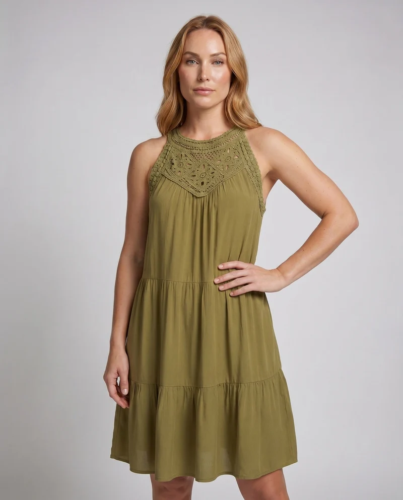 Damen Sommerliches Wickelkleid mit Spitzenakzenten