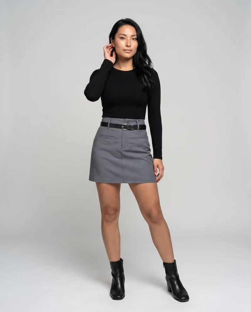 Damen Mini-Rock mit Bogenansatz und Gürtel