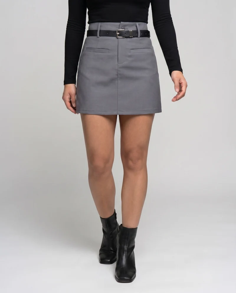 Damen Mini-Rock mit Bogenansatz und Gürtel