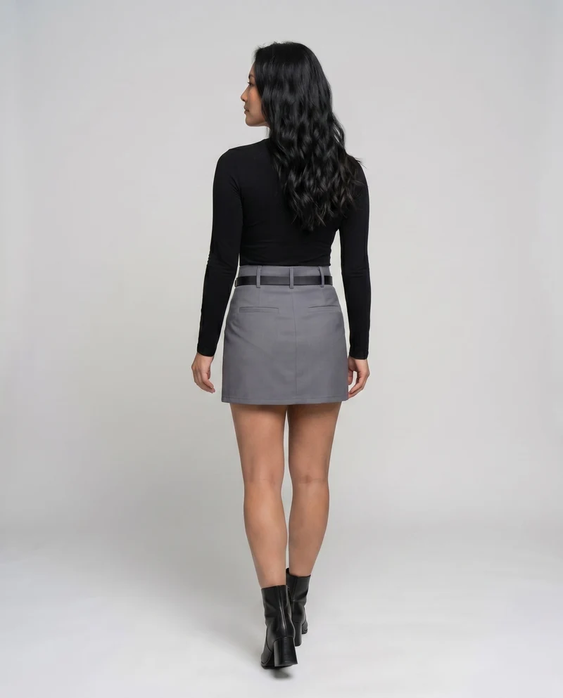 Damen Mini-Rock mit Bogenansatz und Gürtel