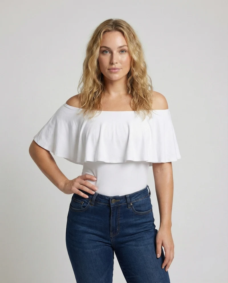 Damen Schulterfreies Volant-Top mit Smokbund