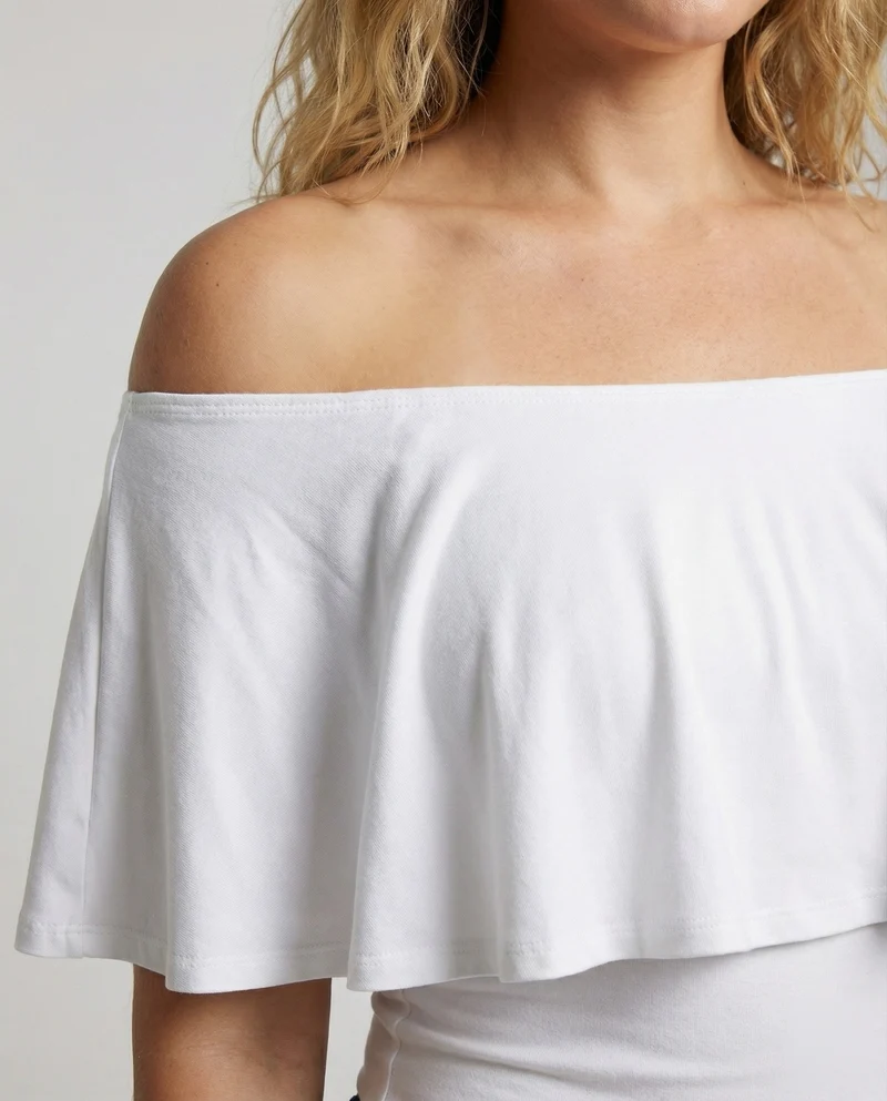 Damen Schulterfreies Volant-Top mit Smokbund
