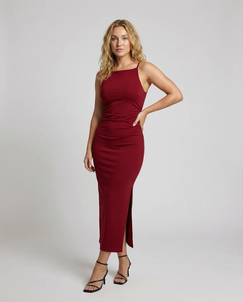 Damen Ärmellose Figurbetonte Jersey Maxikleid
