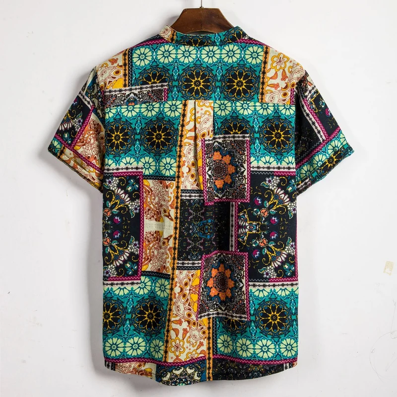 Herren Kurzarmhemd mit kreativem Patchwork-Design