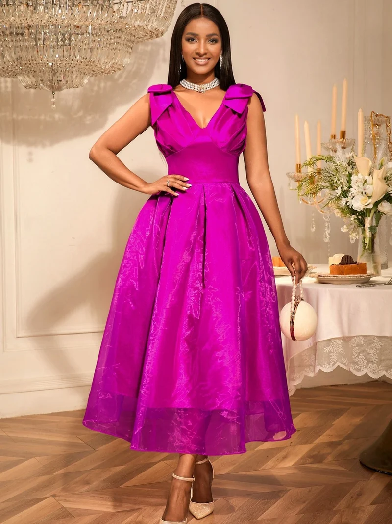 Damen Elegantes Abendkleid mit voluminösen Schleifenärmeln