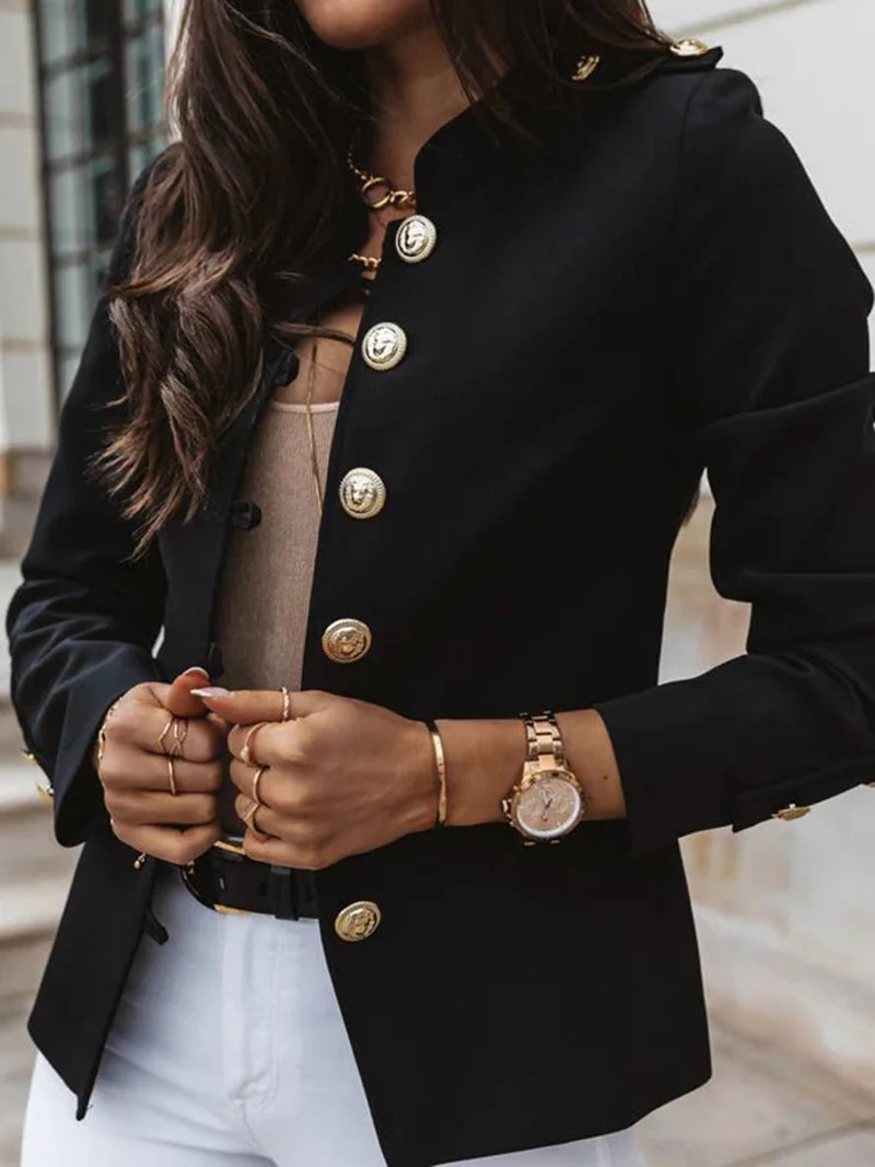Kurz Offiziersjackett mit Knopfkragen Damen Eleganter Blazer