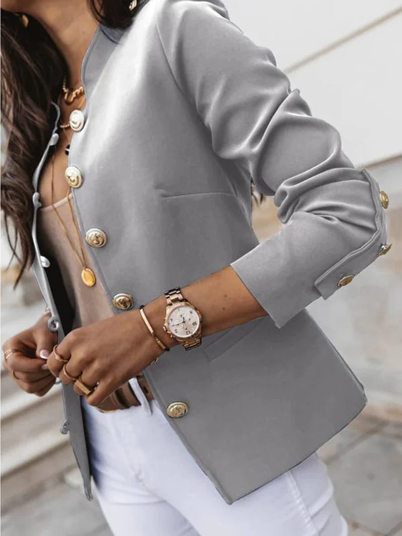 Kurz Offiziersjackett mit Knopfkragen Damen Eleganter Blazer