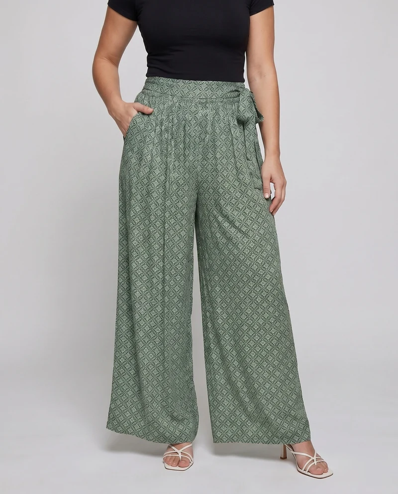 Damen Weite Pluderhose mit floralem Muster und eleganter Taillenbindung