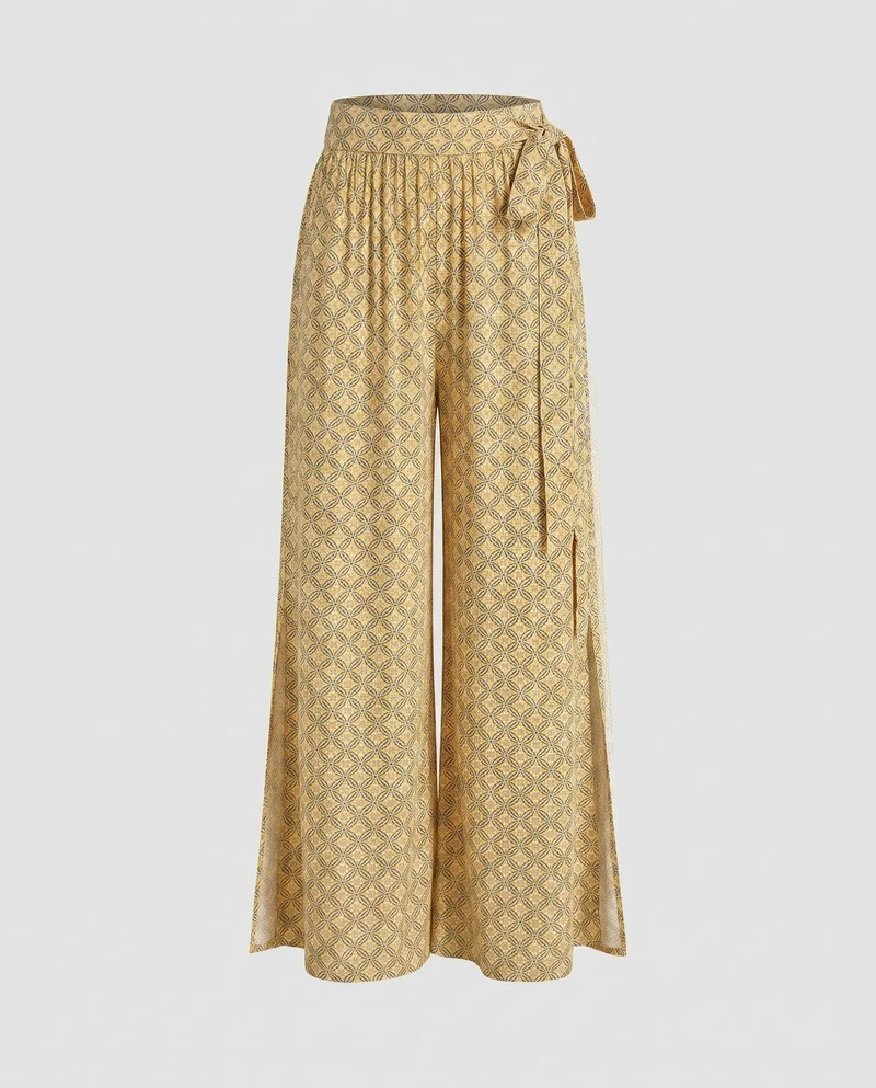 Damen Weite Pluderhose mit floralem Muster und eleganter Taillenbindung