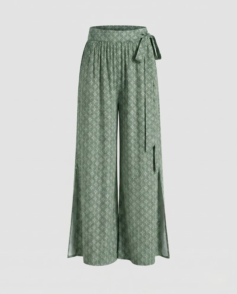 Damen Weite Pluderhose mit floralem Muster und eleganter Taillenbindung