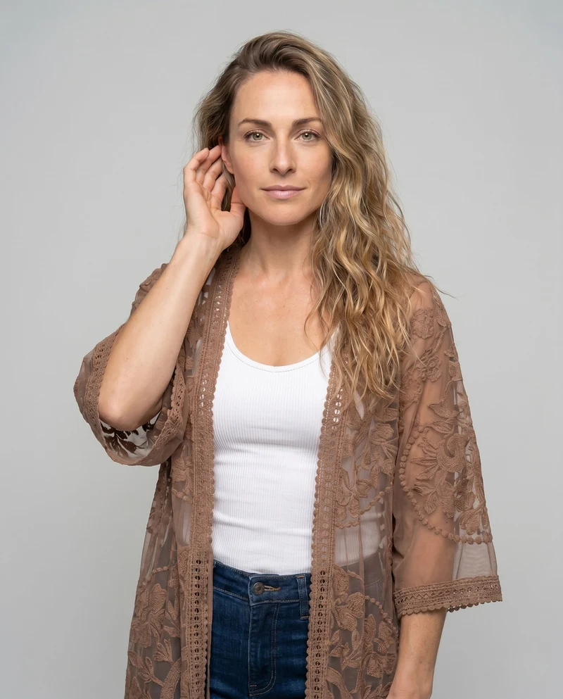Damen transparente Spitzenrobe mit floralem Design