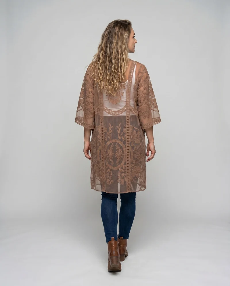 Damen transparente Spitzenrobe mit floralem Design