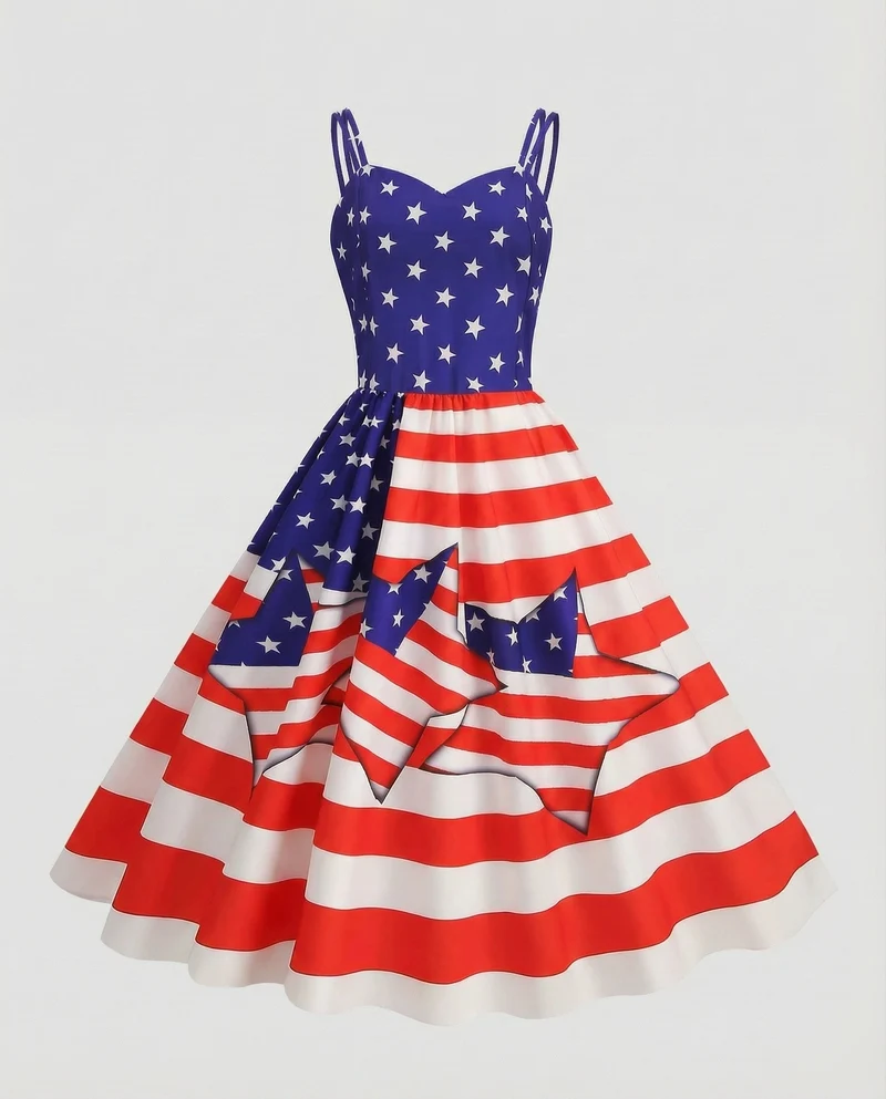 Damen Vintage-Swingkleid mit Flaggen-Sonnenblumenprint