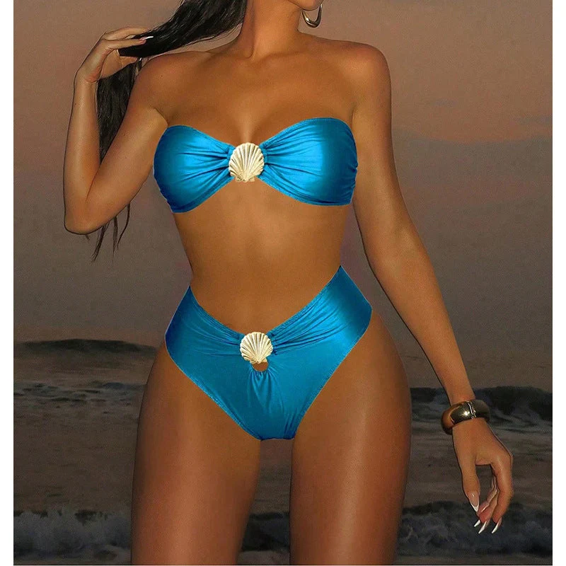 Damen Eleganter Bandeau-Bikini mit schimmernden Muschel-Details