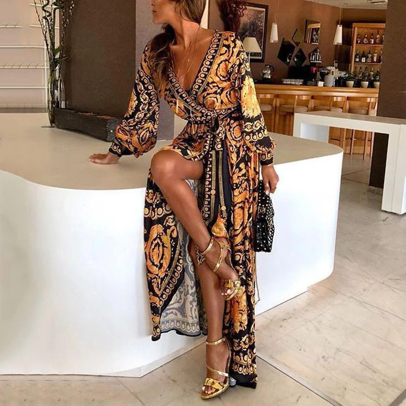 Wickelkleid | Boho Damenkleid mit Schlitz