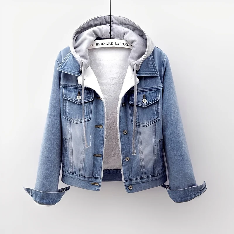 Stilvolle Jeansjacke mit abnehmbarer Kapuze für Frauen