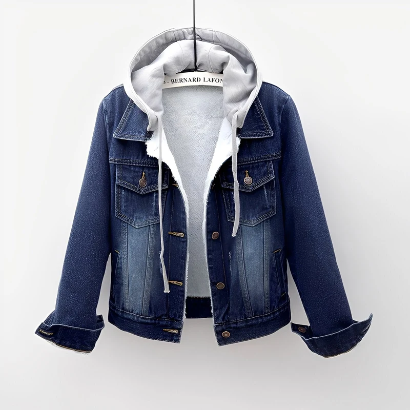 Stilvolle Jeansjacke mit abnehmbarer Kapuze für Frauen