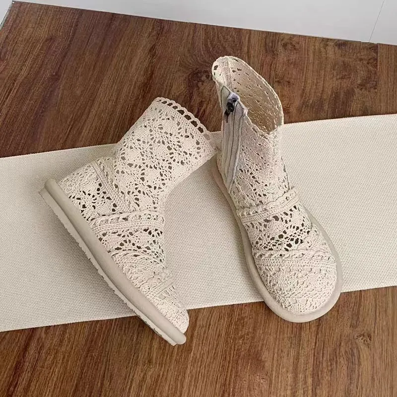 Damen Häkelstiefeletten mit atmungsaktiver Sohle und modischem Reißverschluss