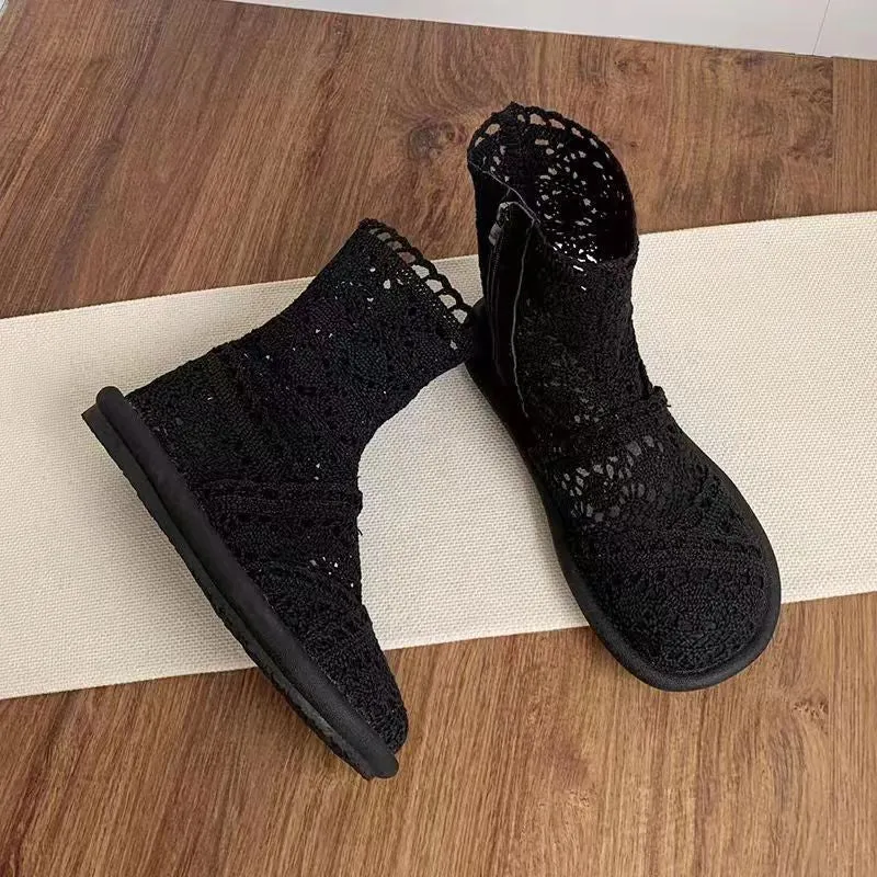 Damen Häkelstiefeletten mit atmungsaktiver Sohle und modischem Reißverschluss