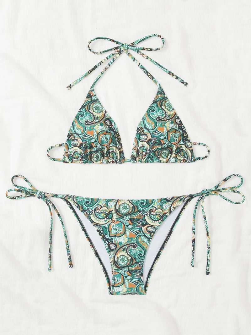 Damen Bikini-Set mit verspieltem BindNord Taschenand und buntem Muster