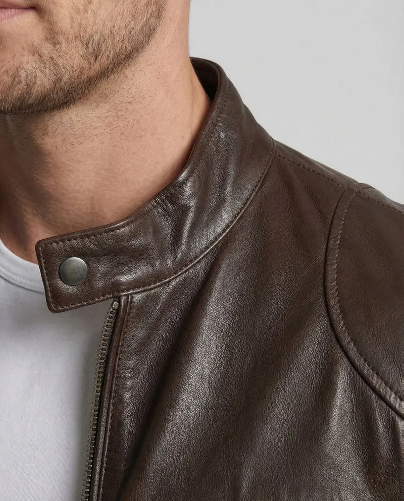 Herren Lederjacke Bikerstil Stehkragen