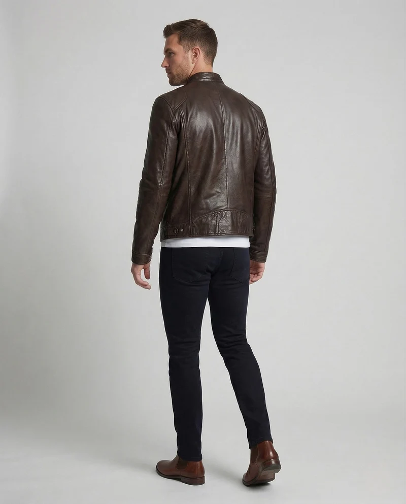 Herren Lederjacke Bikerstil Stehkragen