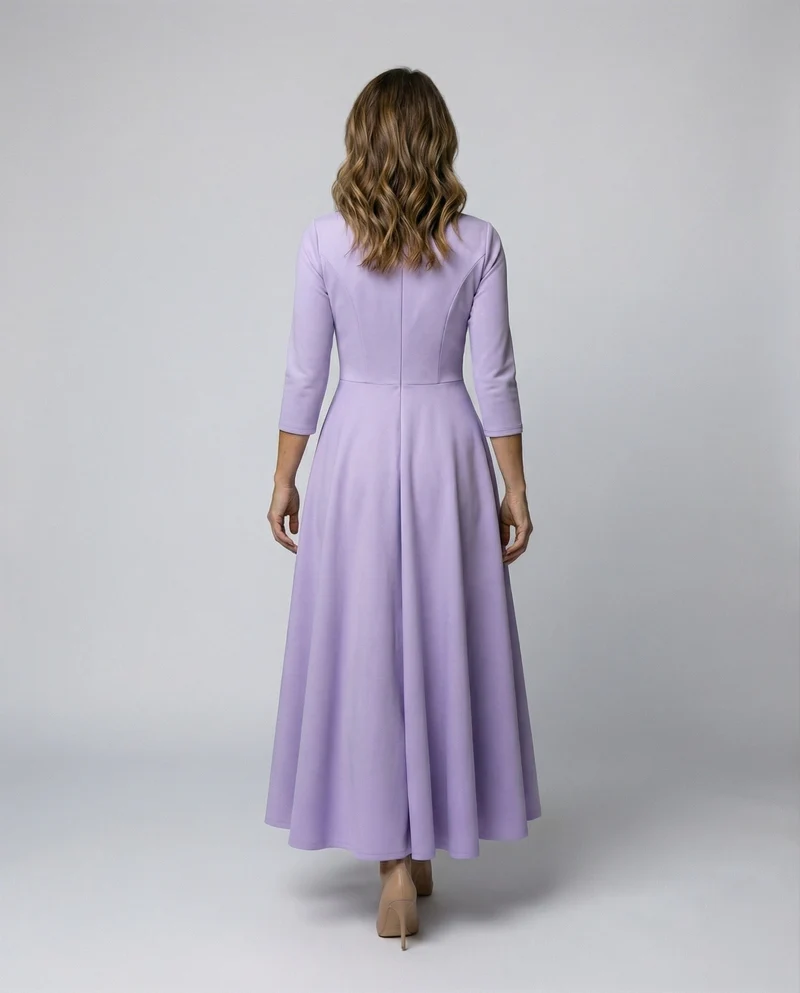 Damen bodenlanges Tellerkleid mit Godets
