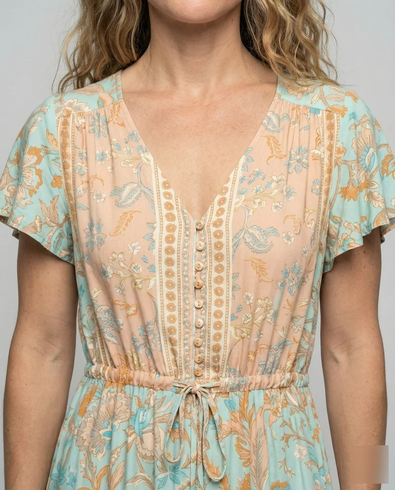 Damen schlichtes Boho-Maxikleid mit Häkelbordüre