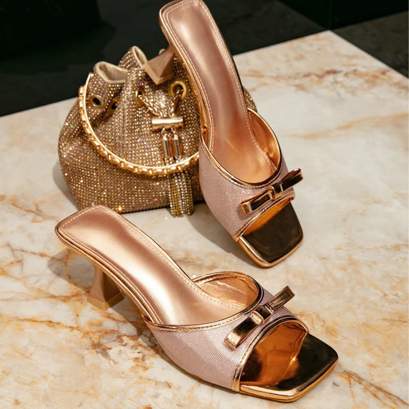 Damen Glamouröse Slingback-Sandalen mit schimmerndem Design und zierlicher Schleifenapplikation