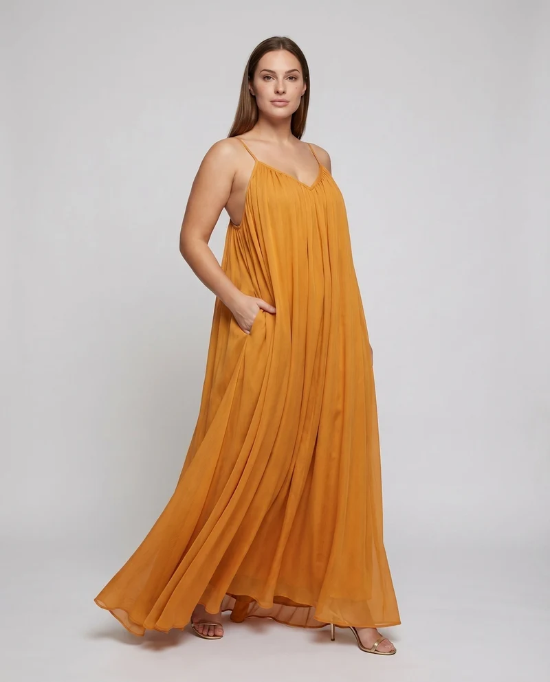 Damen Sommer-Maxikleid Kreuzträger X-Detail Bodenlang