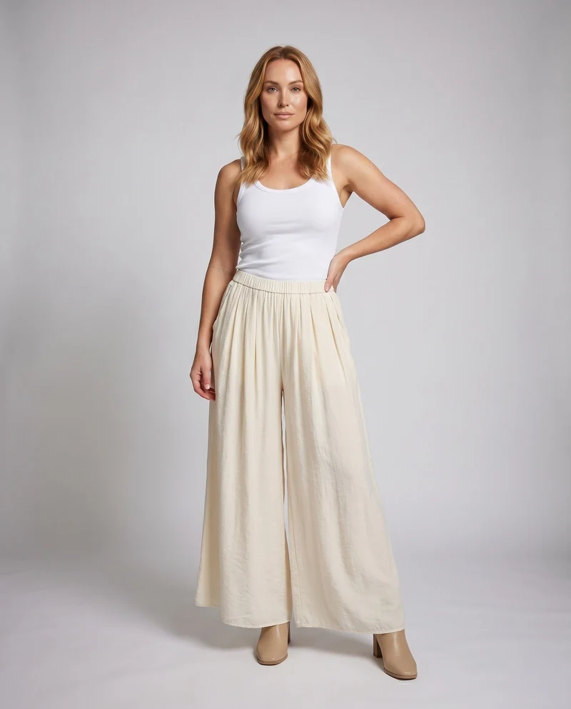 Damen Elegante, weit geschnittene Sommerhose mit elastischem Taillenbund und seitlichen Taschen