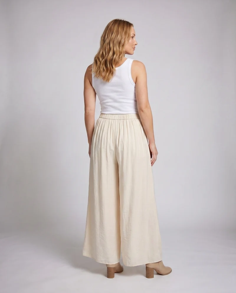 Damen Elegante, weit geschnittene Sommerhose mit elastischem Taillenbund und seitlichen Taschen