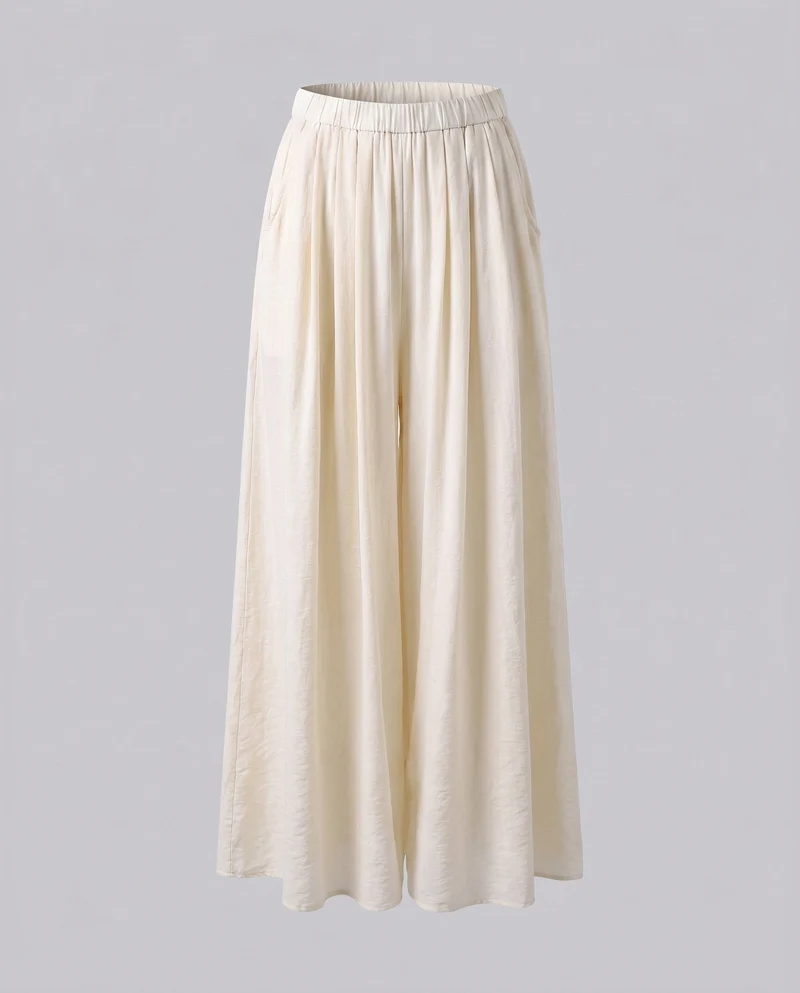 Damen Elegante, weit geschnittene Sommerhose mit elastischem Taillenbund und seitlichen Taschen