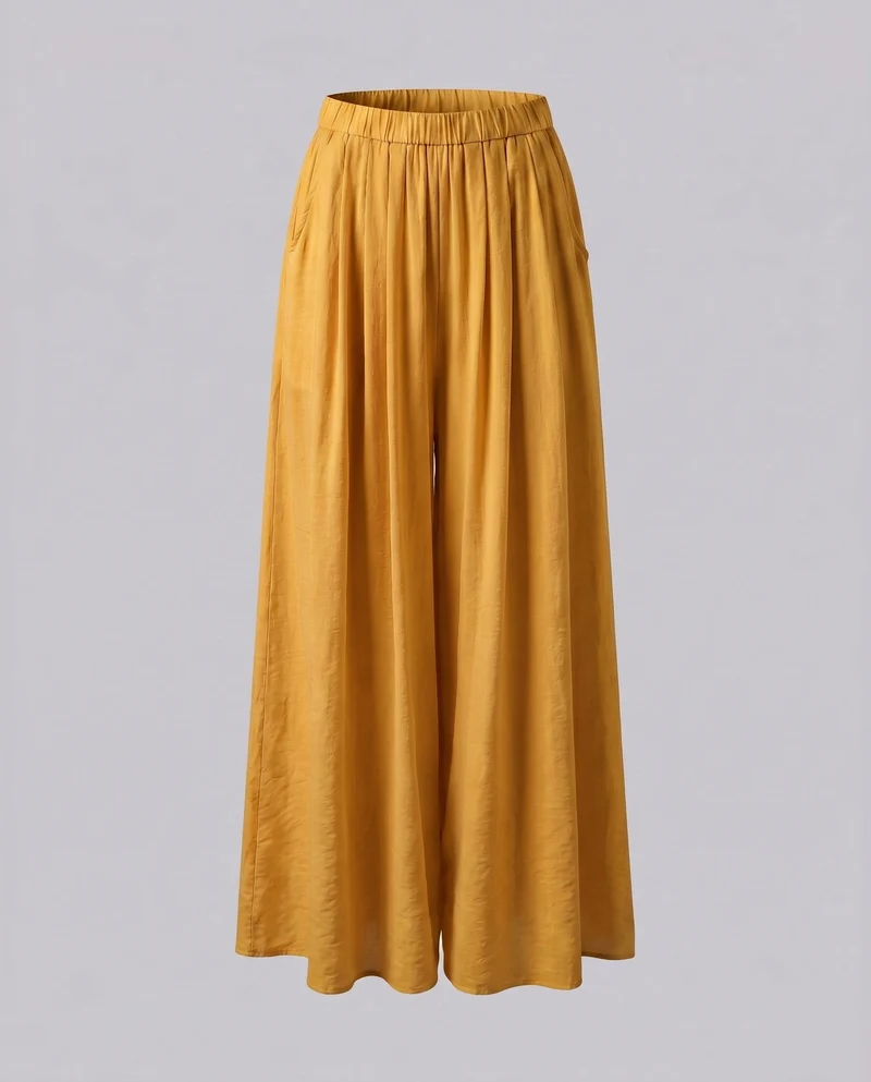 Damen Elegante, weit geschnittene Sommerhose mit elastischem Taillenbund und seitlichen Taschen