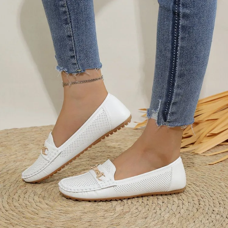 Damen Mokassins mit perforiertem Design und dekorativem Schnallenakzent