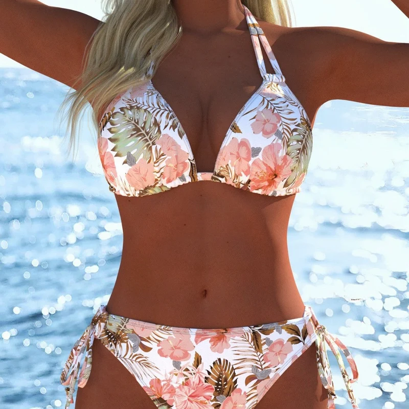 Damen Bikini-Set mit elegantem Palmendruck und geschmackvollem Schmuckdetail Nord Taschen