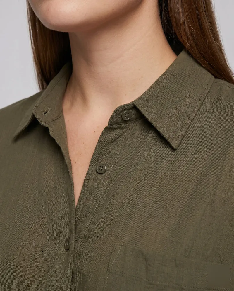 Damen lässige Leinenbluse mit klassischem Kragen und lockerer Passform