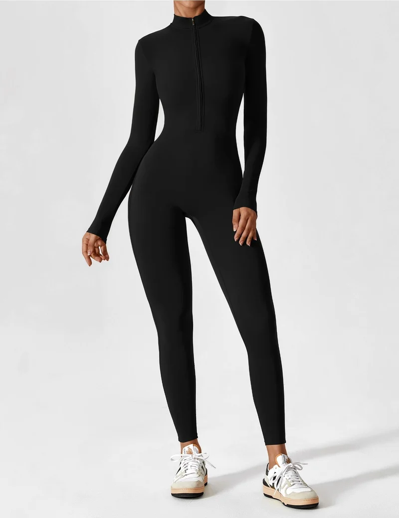 Lange Ärmel/Kurze Ärmel Reißverschluss Jumpsuit für Frauen