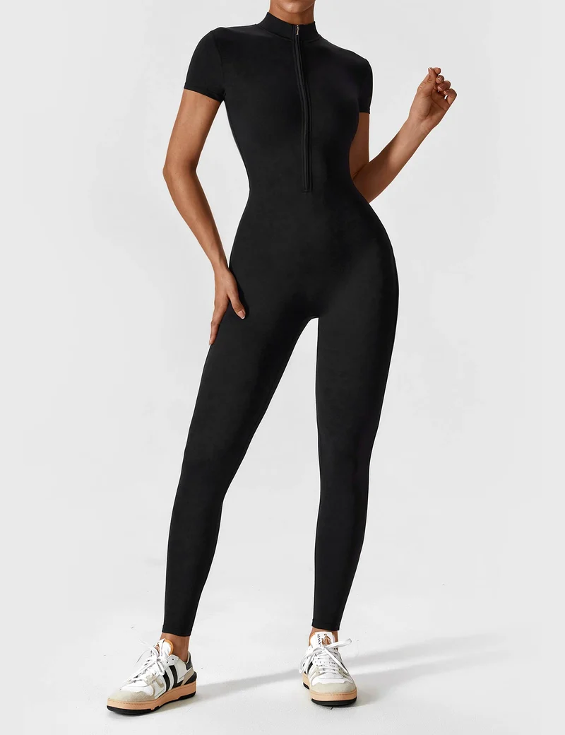 Lange Ärmel/Kurze Ärmel Reißverschluss Jumpsuit für Frauen