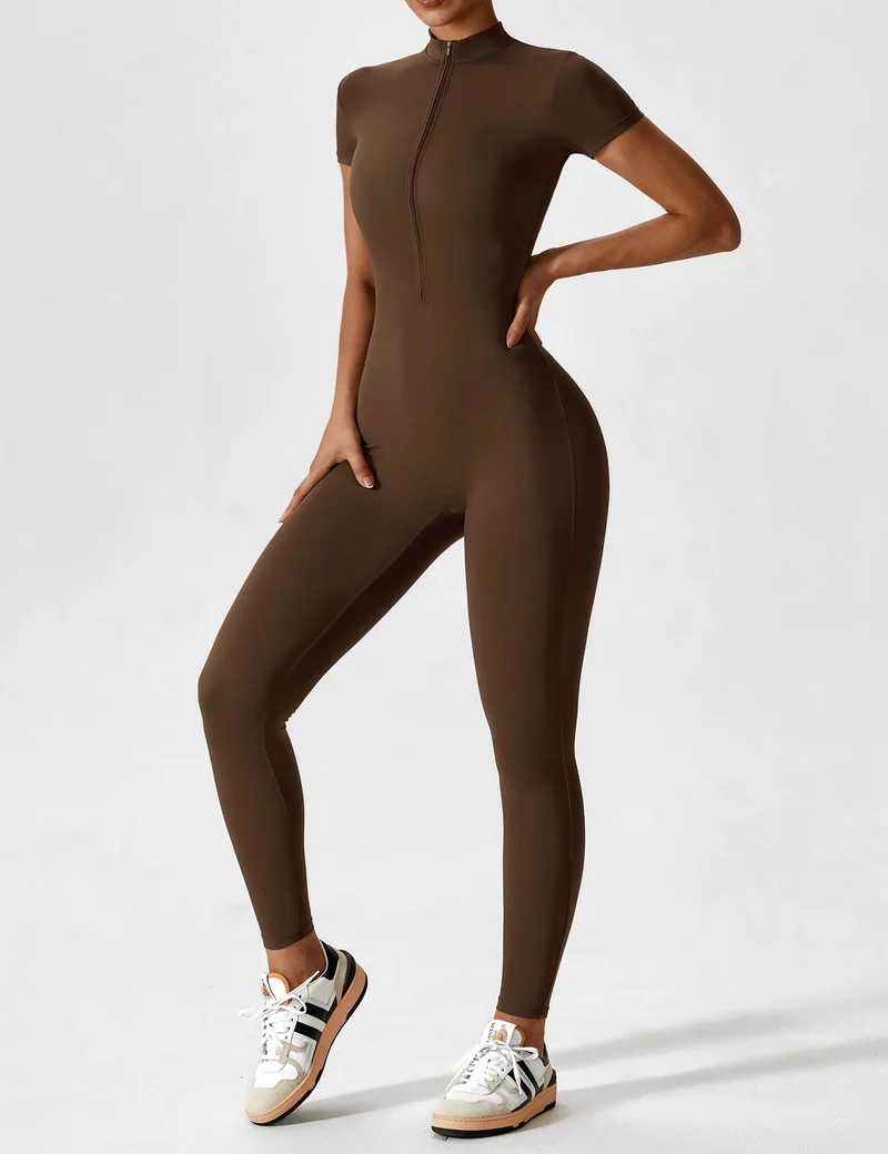Lange Ärmel/Kurze Ärmel Reißverschluss Jumpsuit für Frauen