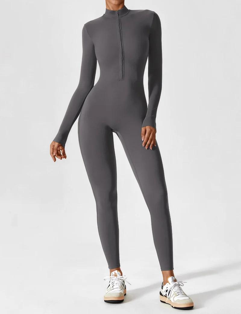 Lange Ärmel/Kurze Ärmel Reißverschluss Jumpsuit für Frauen