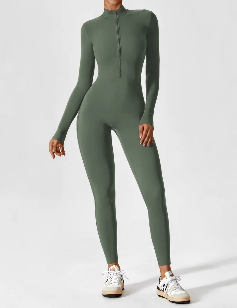 Lange Ärmel/Kurze Ärmel Reißverschluss Jumpsuit für Frauen