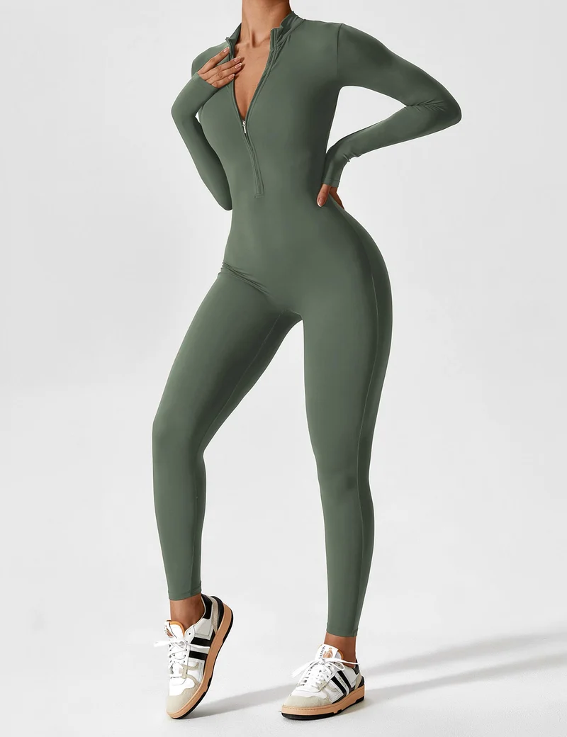 Lange Ärmel/Kurze Ärmel Reißverschluss Jumpsuit für Frauen