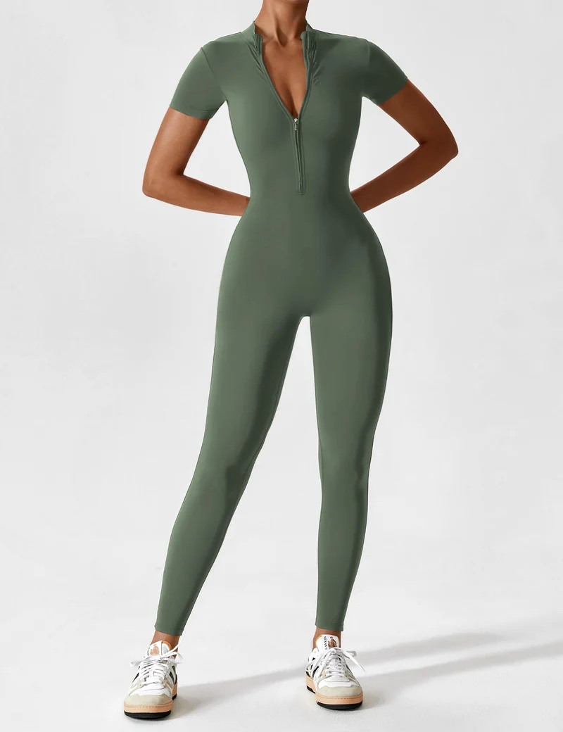 Lange Ärmel/Kurze Ärmel Reißverschluss Jumpsuit für Frauen